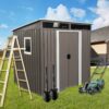 Outdoor Metal Storage Shed With Window Transparent Plate W540S00011 - Gray - Image 4
