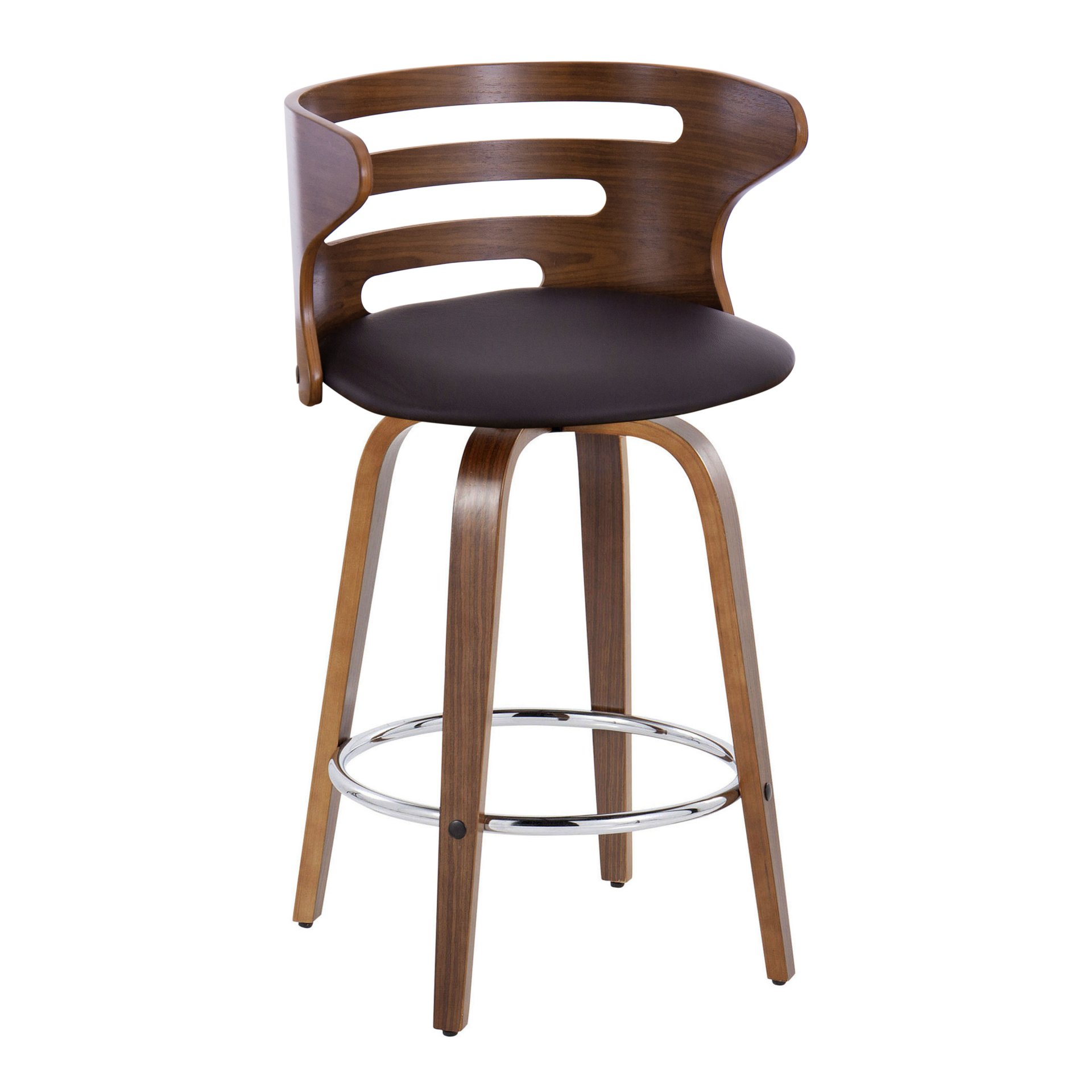 Cosini - Mid-Century Modern Fixed Height Barstool With Swivel With Round Footrest (Set of 2) - Walnut / Brown - Image 2
