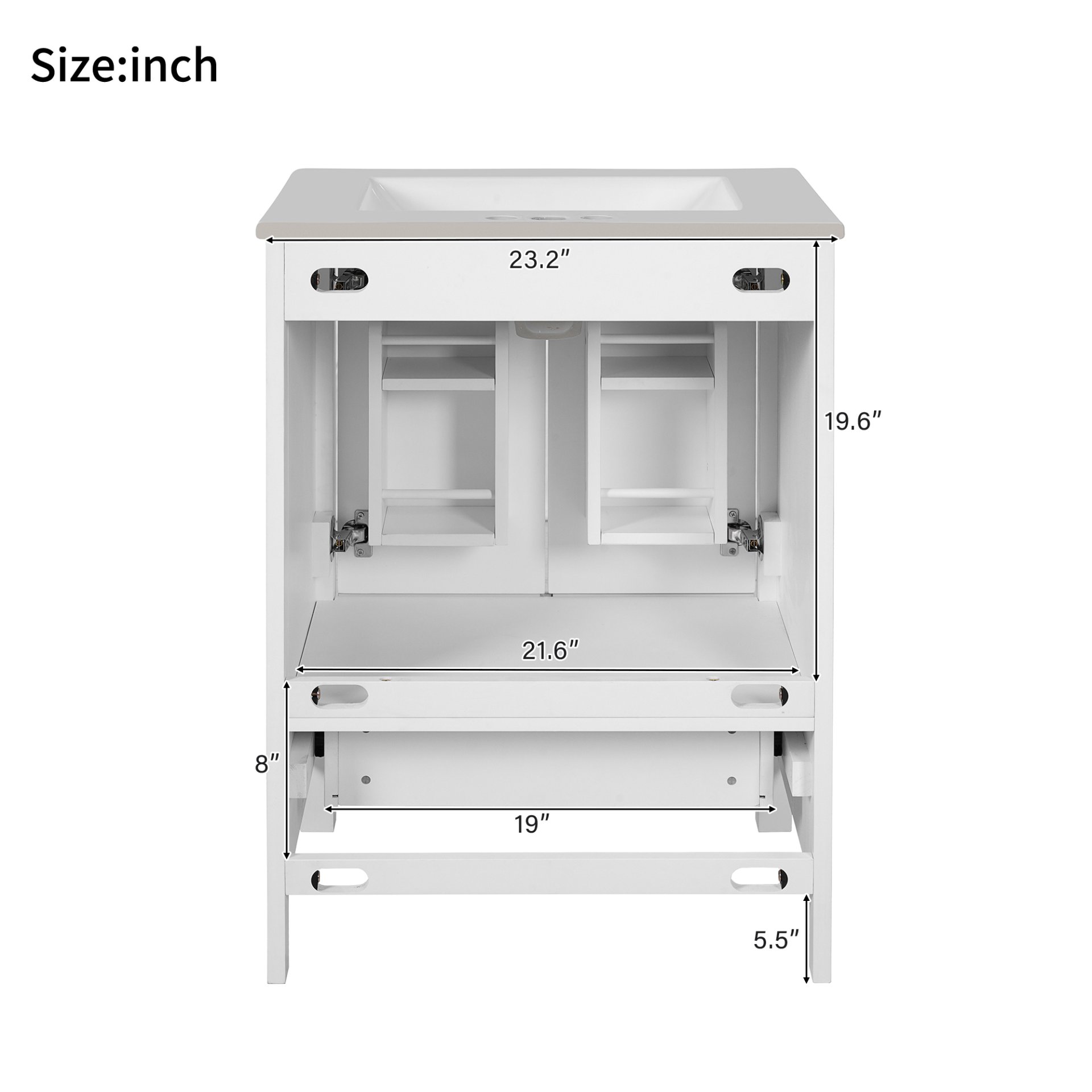 24" Bathroom Vanity With Integrated Undermount Sink, Soft Close Doors, 2 Doors 1 Drawer Storage - White - Image 12