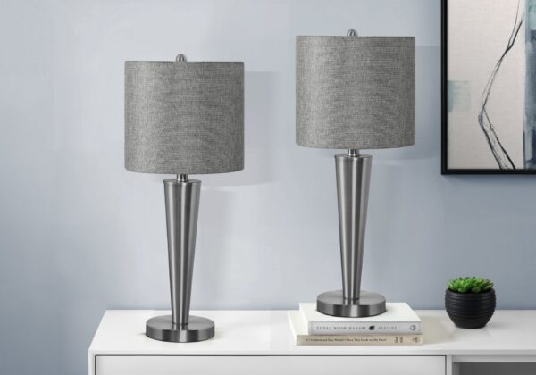 Lighting, Table Lamp, USB Port Included, Nickel Metal, Contemporary (Set of 2) - Silver