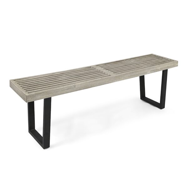 Intrinsic - Outdoor Dining Bench With Iron Legs And Slat Top - Black / Gray