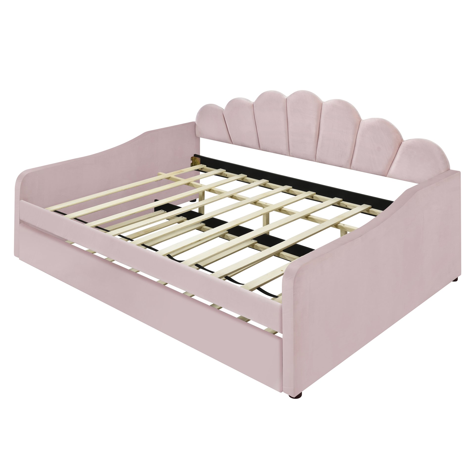 Full Size Upholstery Daybed Frame With Shell Shaped Backrest And Trundle - Pink - Image 14