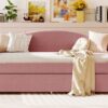 Twin Size Upholstered Daybed With Storage Armrests, Trundle And Latest Integrated Bluetooth Audio System - Pink - Image 14