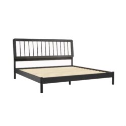 Mid-Century Modern Solid Wood King Spindle Bed - Black