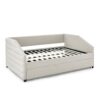 Full Size Elegant Upholstered Tufted Sofa Bed With Trundle, Linen Fabric - Beige - Image 12