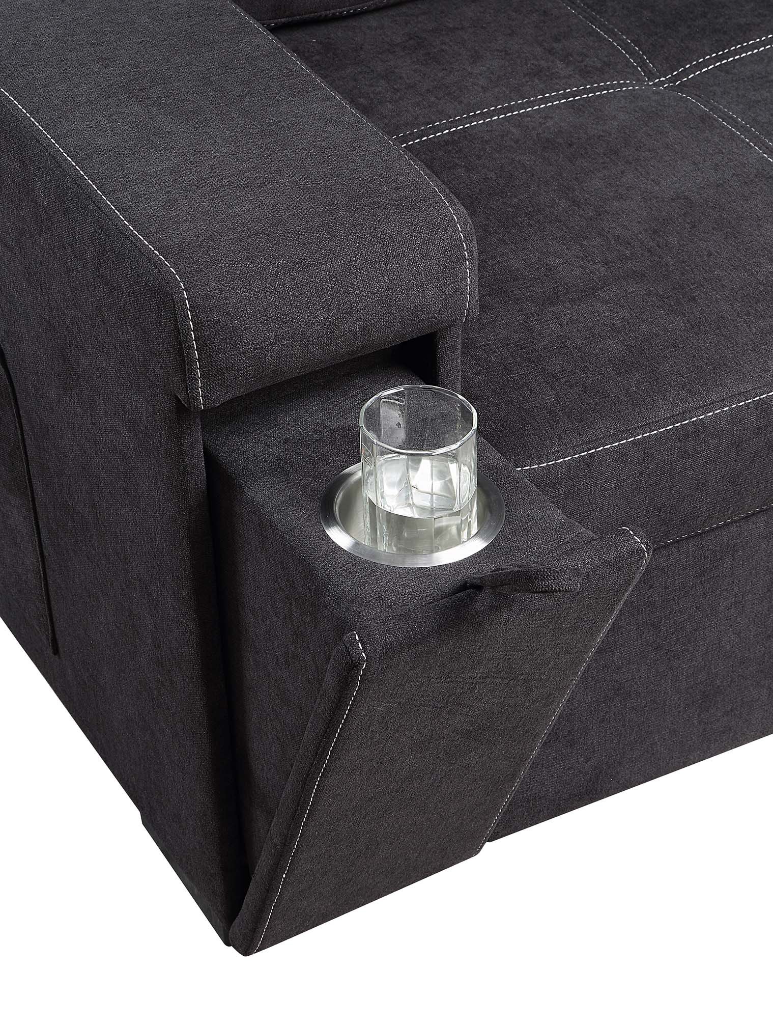 Toby - Reversible Sleeper Sectional Sofa With Storage Chaise Cup Holder Charging Ports And Pockets - Black - Image 10