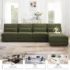 Oversized Deep Seat Sectional Sofa With Reversible Chaise, Loop Yarn Fabric 5 Seat Armless Indoor Furniture, Convertible L-Shaped Couch - Green - Image 12