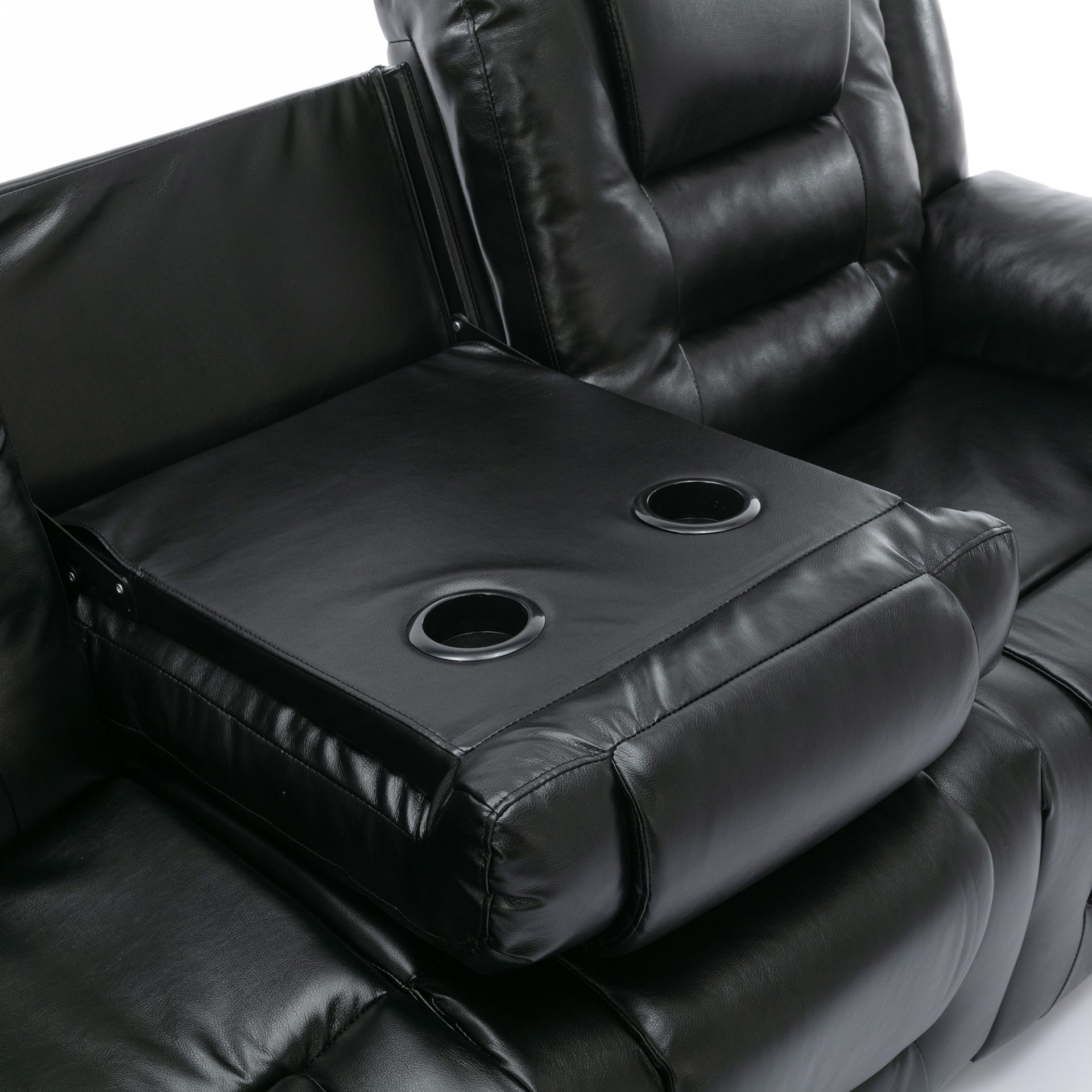 3 Seater Home Theater Recliner Manual Recliner Chair With Two Built-In Cup Holders For Living Room - Black - Image 27