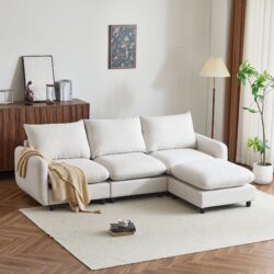 4 Piece L Shaped Modular Free Combination Sectional Sofa Couch With Ottoman - White