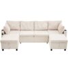 Sectional Sofa Pull Out Sofa Bed Versatile Sofa Sleeper With Large Storage Space, Two USB Ports And Two Cup Holders For Living Room - Beige - Image 19