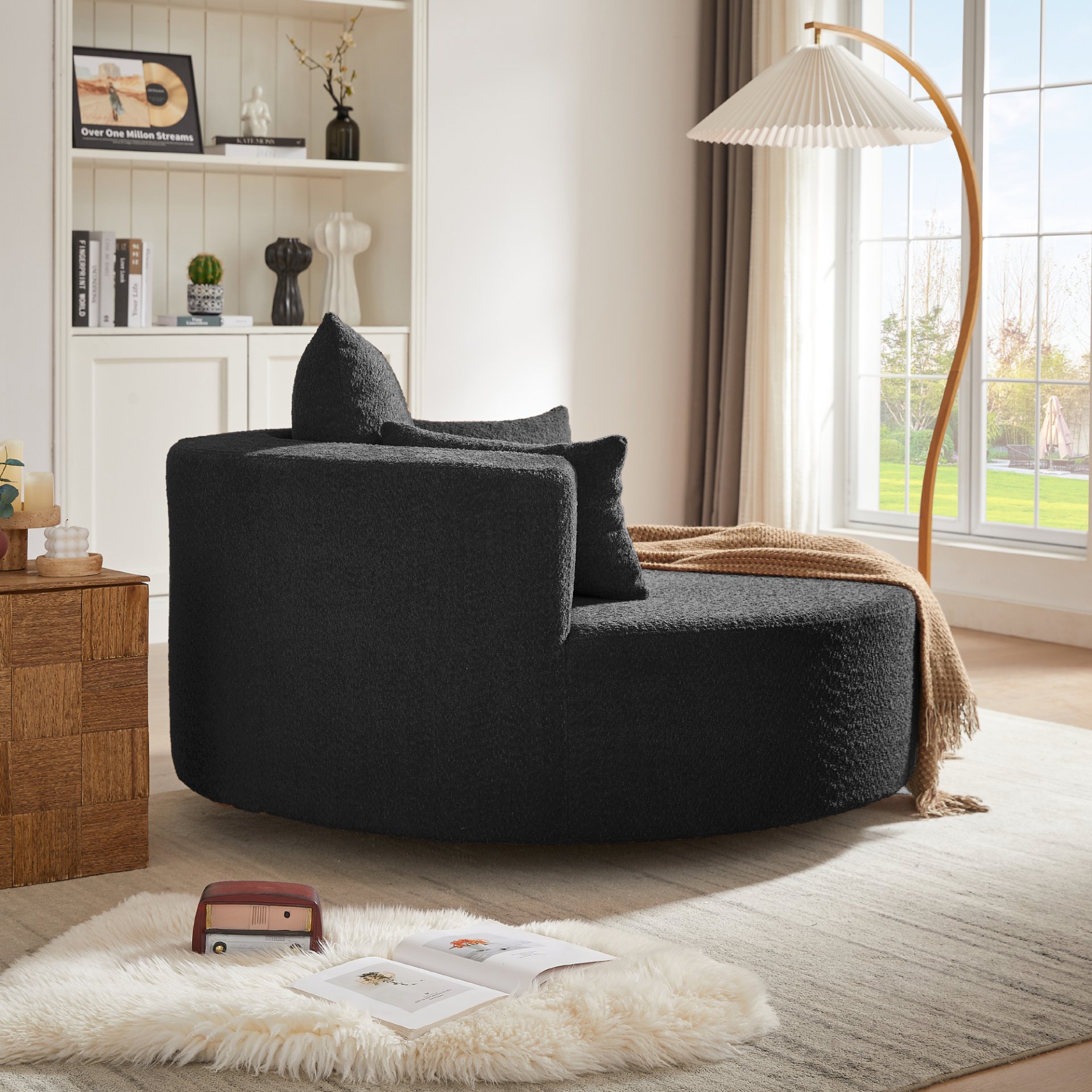360 Degree Swivel Accent Barrel Chair With Removable Pillows - Black - Image 12