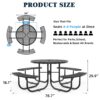 Round Outdoor Steel Picnic Table 46" With Umbrella Pole - Black - Image 3