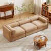 Elegant Chenille Sofa With Storage Seat Cylindrical Backrest And Armrests Contemporary 3 Seater Fabric Couch - Camel - Image 10