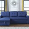 Upholstered Pull Out Sectional Sofa With Chaise - Blue - Image 11