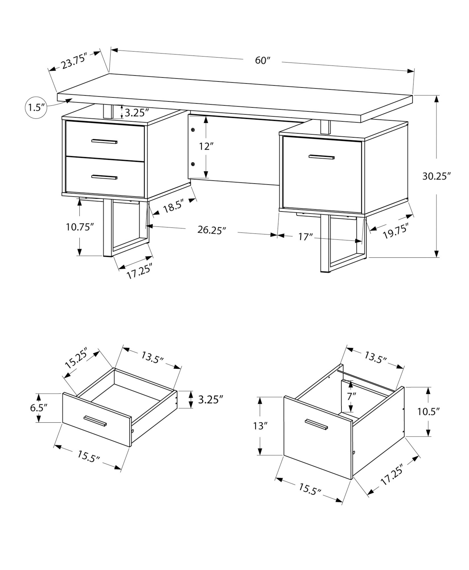 Computer Desk For Home Office, Laptop, Left, Right Set - Up, Storage Drawers, Contemporary & Modern - Walnut - Image 3