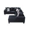 Modern U Shape Sectional Sofa, Velvet Corner Couch With Lots Of Pillows Included, Elegant And Functional Indoor Furniture - Black - Image 4