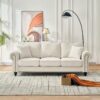 3 And 2 Seater Sofa With Rolled Arms And Nailhead Trim Upholstered Couch With Legs - Beige - Image 7