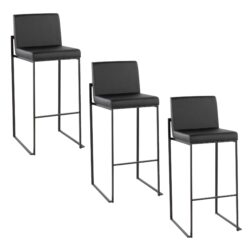 Fuji - Contemporary High Back Barstool (Set of 3) - Black