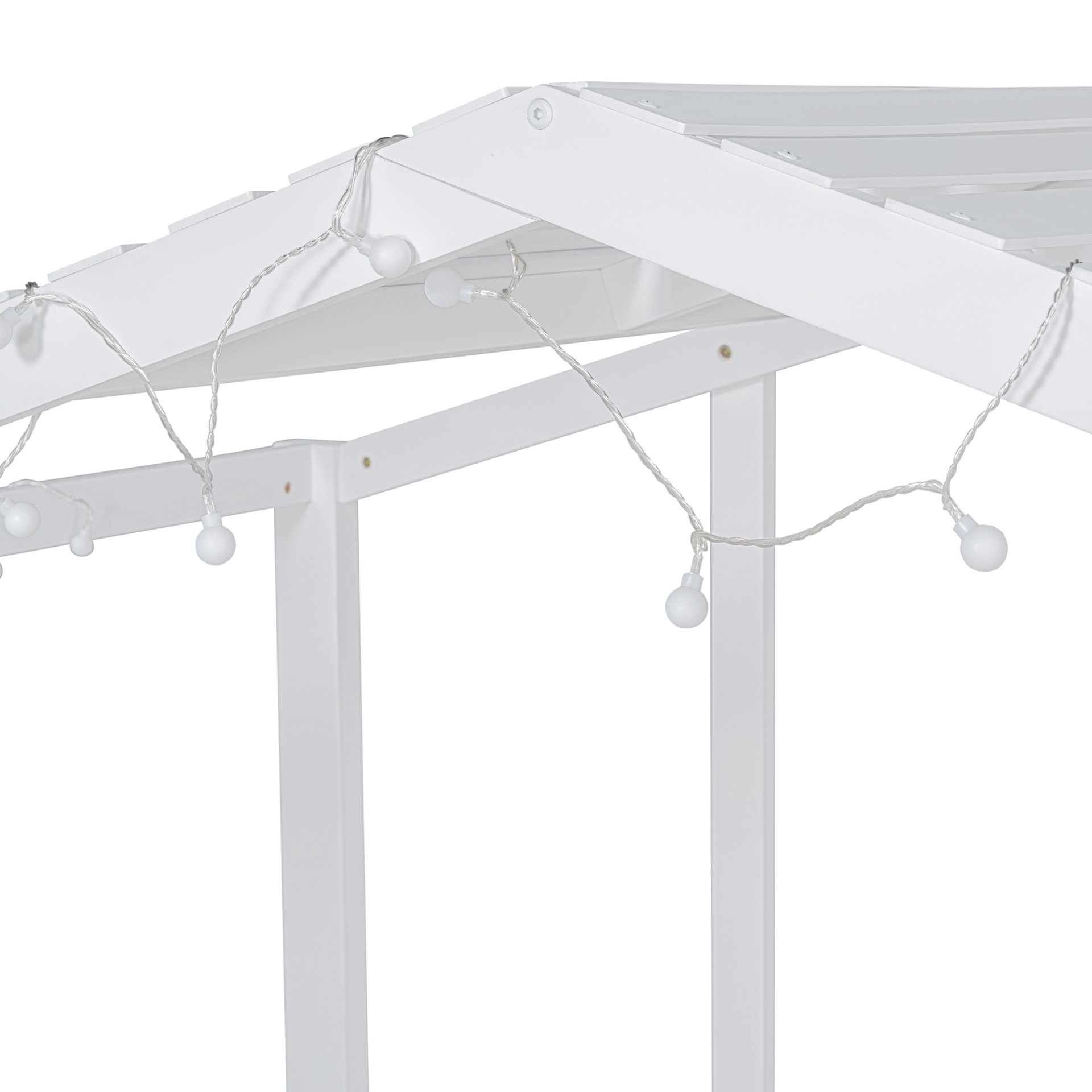 Twin Size Loft House Bed With Ladder And Slide, With Blackboard And Light Strip On The Roof - White - Image 13