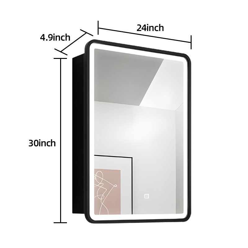 24X30" Led Black Framed Wall Mount Medicine Cabinet With Mirror Anti - Fog Function 3 Colors With Light - Black - Image 6