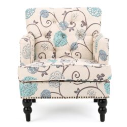 Vitality - Club Chair With Button Tufted Diamond Stitching And Turned Legs - Blue / White
