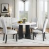 5 Piece Round Dining Table Set, Modern Dining Table And 4 Upholstered Chairs For Dining Room, Kitchen Room, Living Room - Beige / White - Image 2
