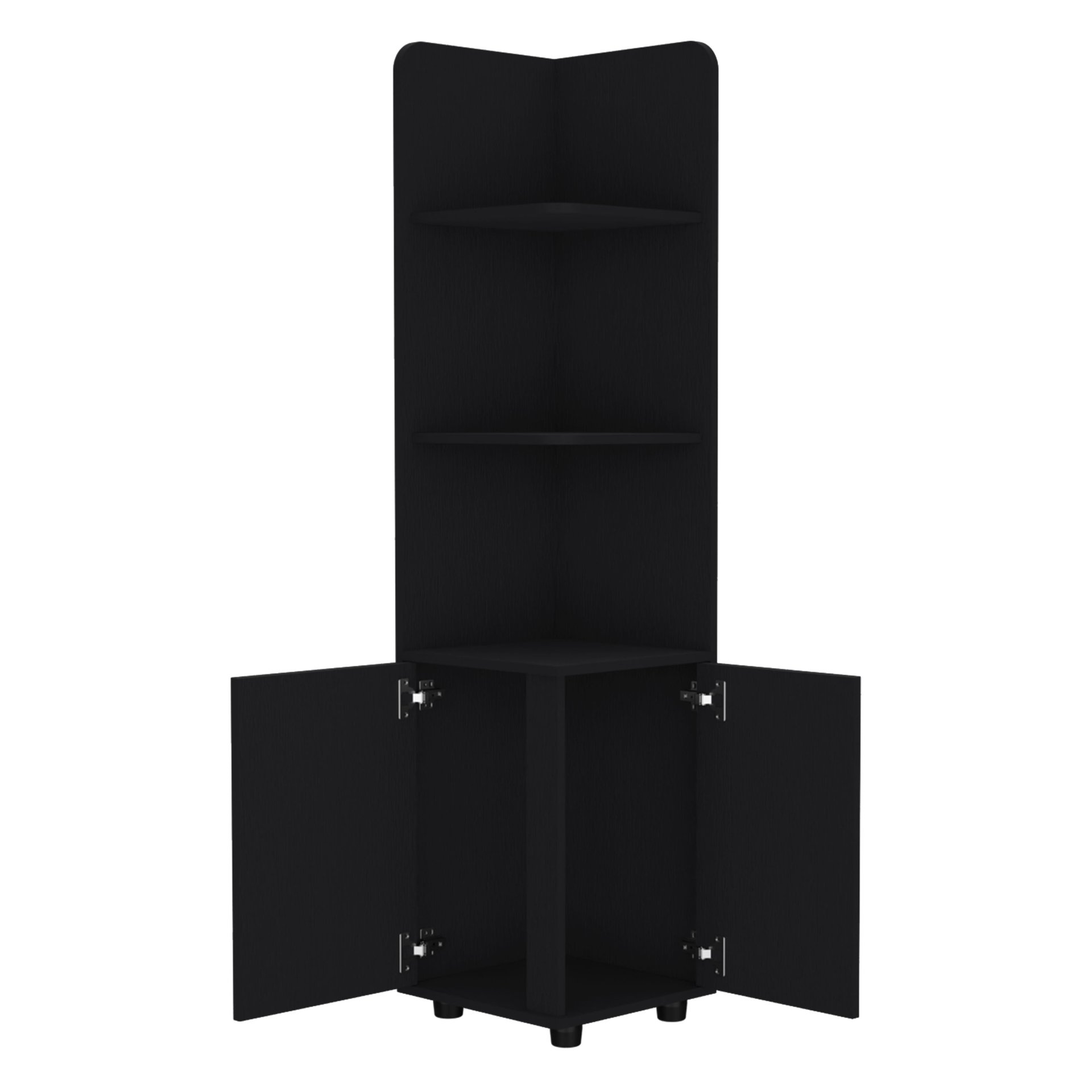 Corner Cabinet Tall With 3 Tier Shelf And 2 Door - Black - Image 7
