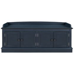 Storage Bench With 4 Doors And Adjustable Shelves, Shoe Bench With Removable Cushion For Living Room, Entryway - Antique Navy