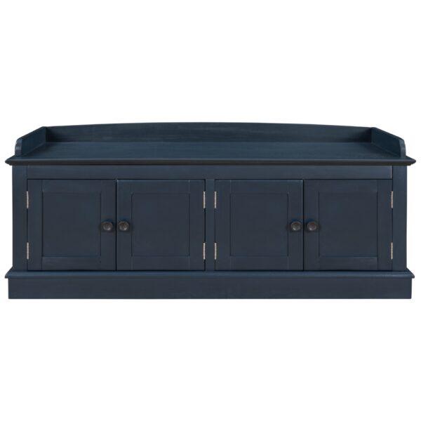 Storage Bench With 4 Doors And Adjustable Shelves, Shoe Bench With Removable Cushion For Living Room, Entryway - Antique Navy