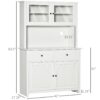 Homcom - 63.5" Kitchen Buffet With Hutch, Pantry Storage Cabinet With 4 Shelves, Drawers, Framed Glass Doors, Open Microwave Countertop - Antique White - Image 3