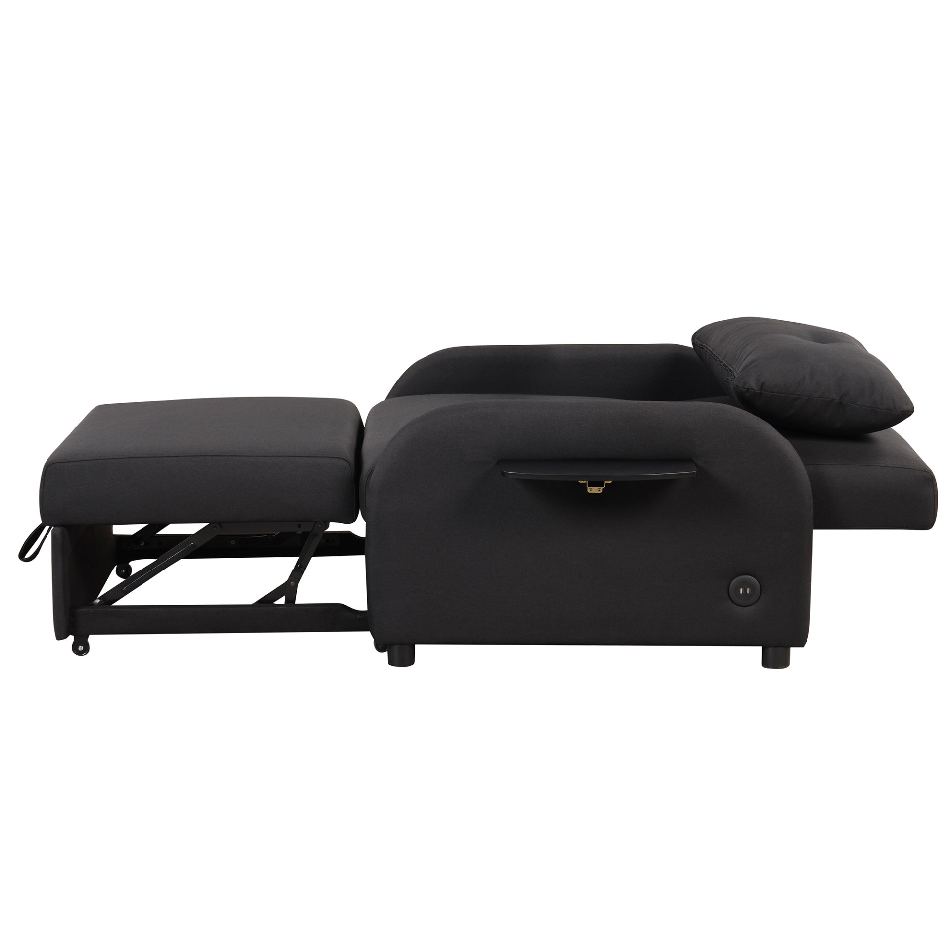 3 In 1 Pull Out Sofa Sleeper With Wing Table And USB Charge - Black - Image 15