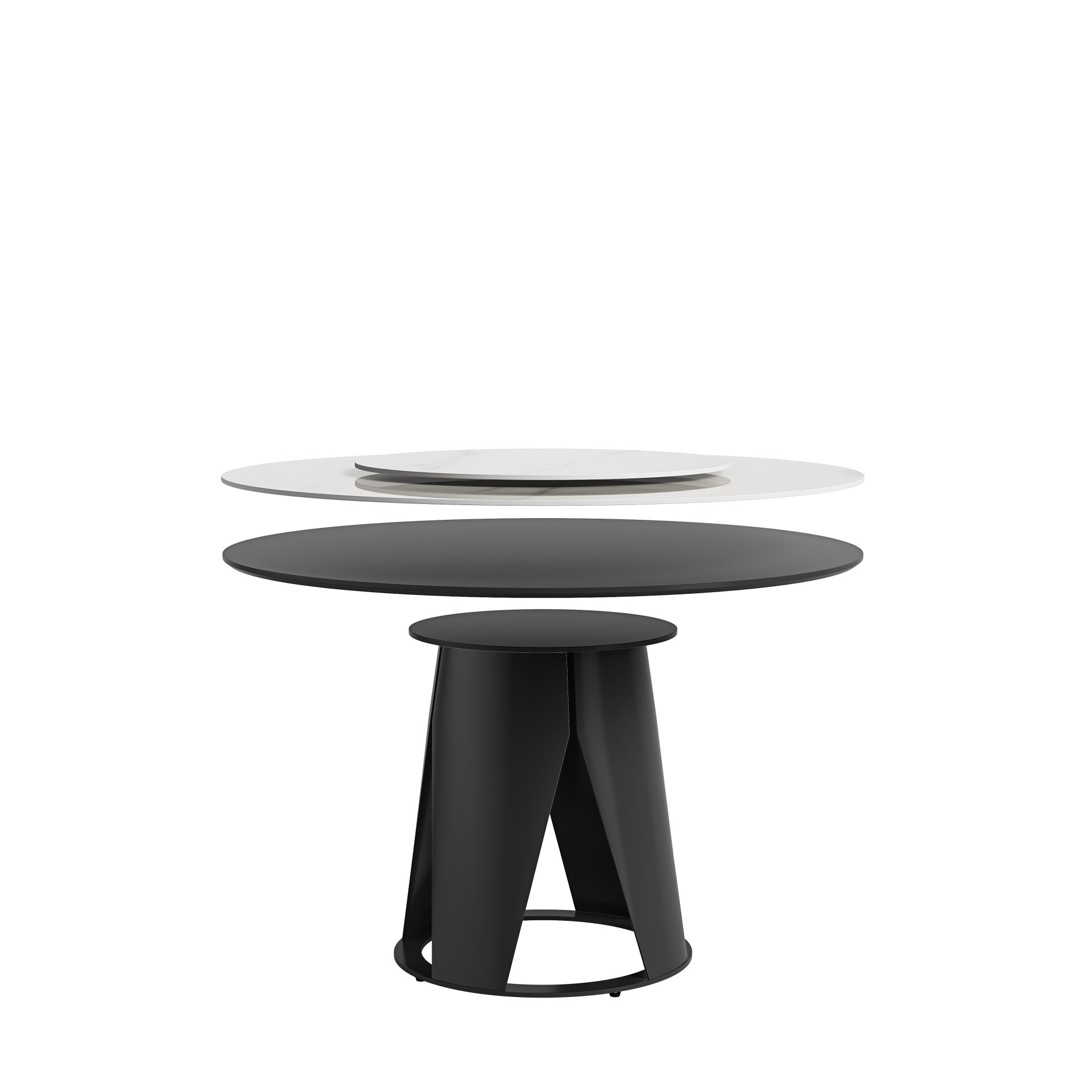 Modern Sintered Stone Dining Table With Round Turntable And Metal Pedestal - White - Image 6