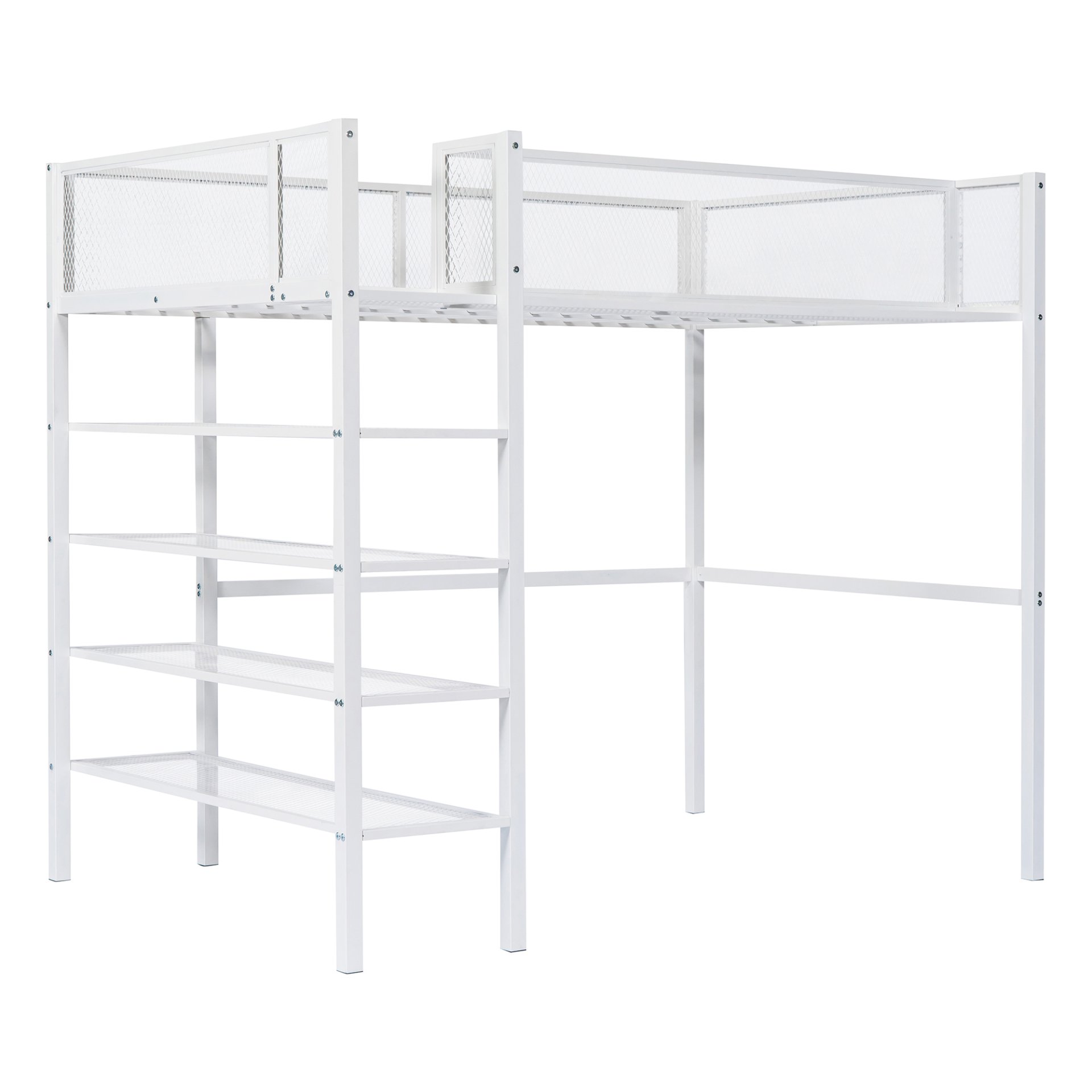 Twin Size Loft Bed With 4 Tier Shelves And Storage - White - Image 6