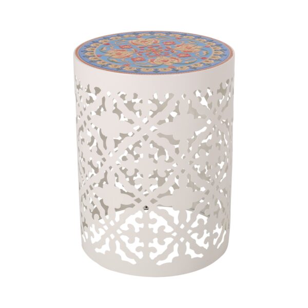 Airy - Outdoor Side Table With Lace Cut Design And Metal Frame - White