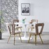 Modern Chair With Iron Tube Legs, Soft Cushions And Comfortable Backrest, Suitable For Dining Room, Living Room, Cafe, Hairball Back (Set of 4) - White / Gold - Image 3