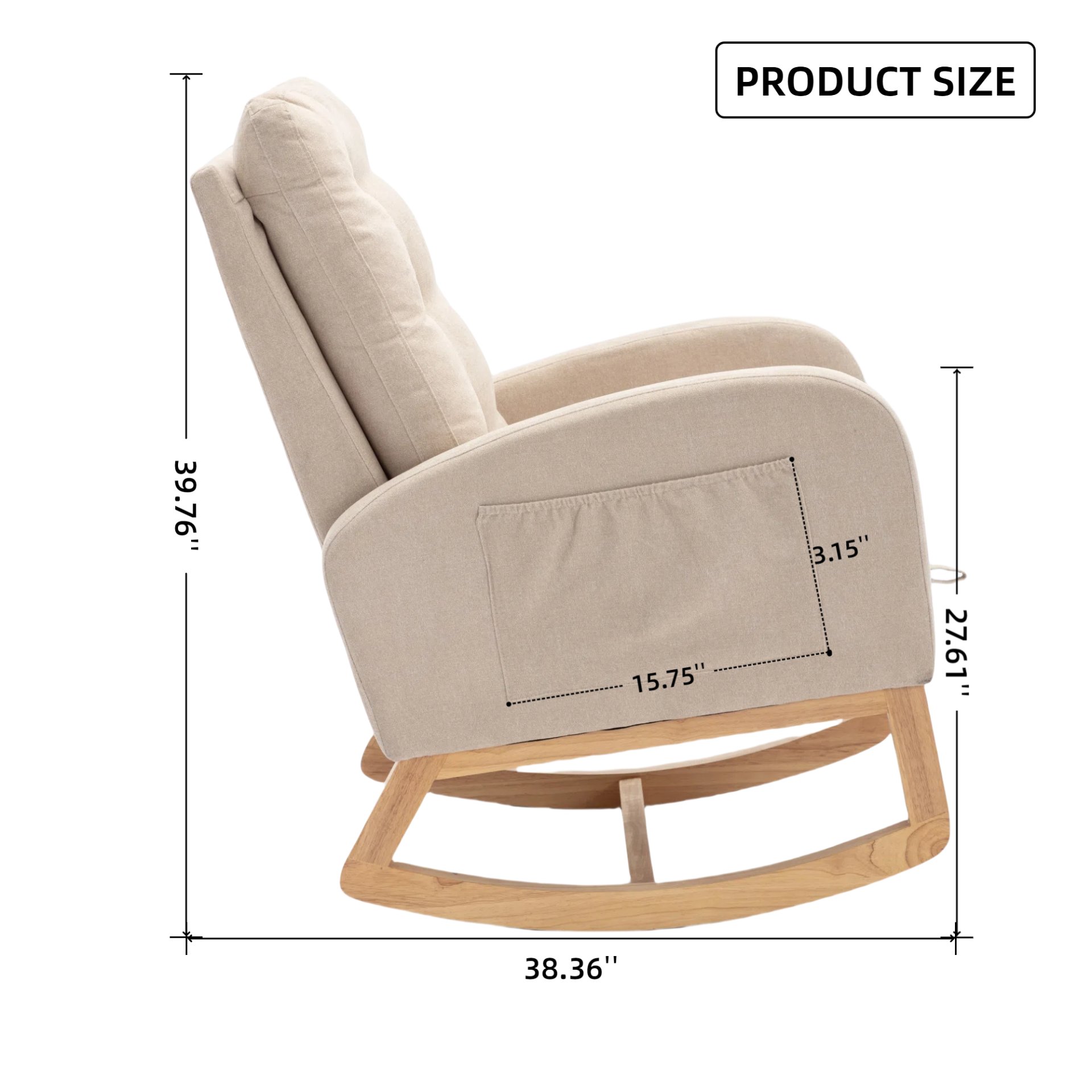 Accent Rocking Chair With Footrest High Back Rubber Wood Rocking Legs Bedroom Living Space - Beige - Image 13