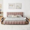 Modern Queen Size Upholstered Bed Frame With Headboard - Pink - Image 7