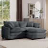 Corduroy 2 Seater Sofa With Ottoman L Shaped Sofa For Small Spaces Corduroy Modern Design - Gray - Image 2