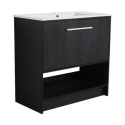 Modern 36" Bathroom Vanity With Ceramic Sink And Soft Closing Doors - Dark Oak