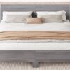 King Size Floating Platform Bed, With LED Lights, Bedside Nightstand - Gray - Image 9