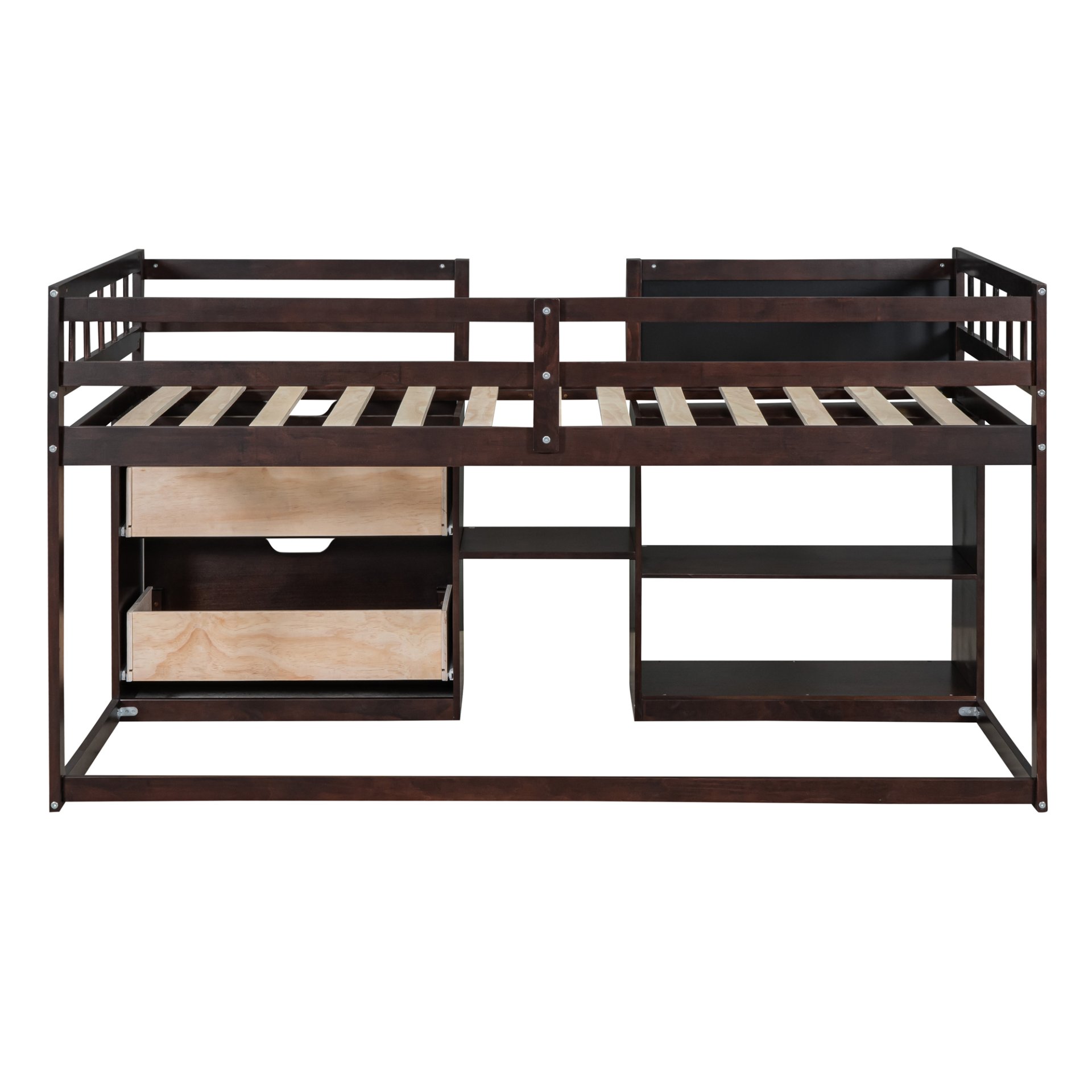 Twin Size Low Loft Bed With Rolling Desk, Shelf And Drawers - Espresso - Image 10