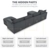 Chenille Modular Sectional Sofa, U Shaped Cloud Couch Set With Double Cushions, 6 Seat Sleeper Sofa Bed With Ottomans, Oversized Indoor Furniture - Dark Gray - Image 18