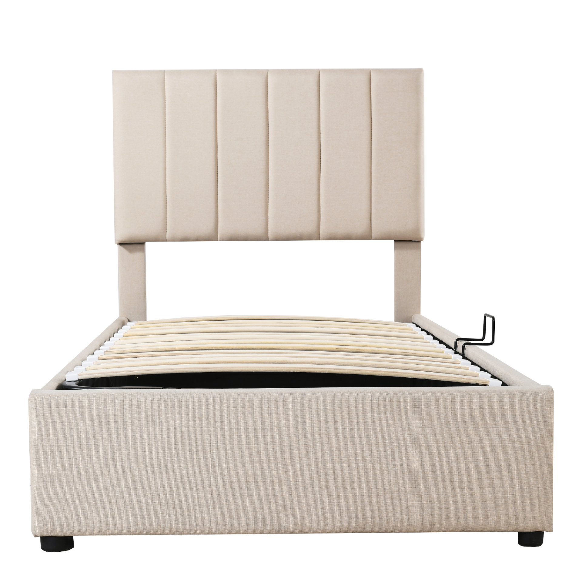 Twin Size Upholstered Platform Bed With A Hydraulic Storage System - Beige - Image 3