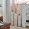 Floor Metal Vases Decorated Metal Vases (Set of 3) Gorgeous Home Decoration Large Glazed Metal Vases - White / Gold - Image 24