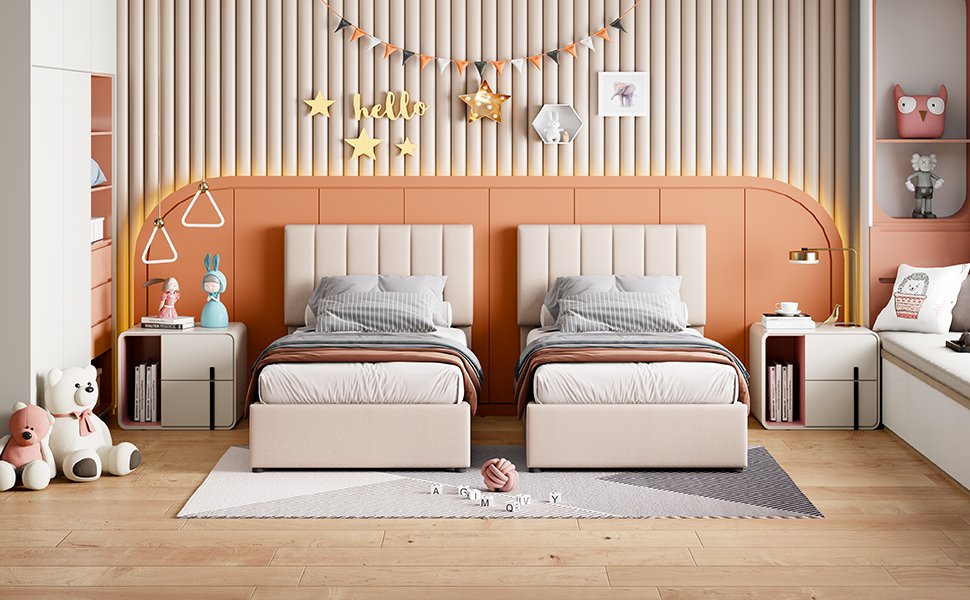 King Size Upholstered Platform Bed With A Hydraulic Storage System - Beige - Image 17