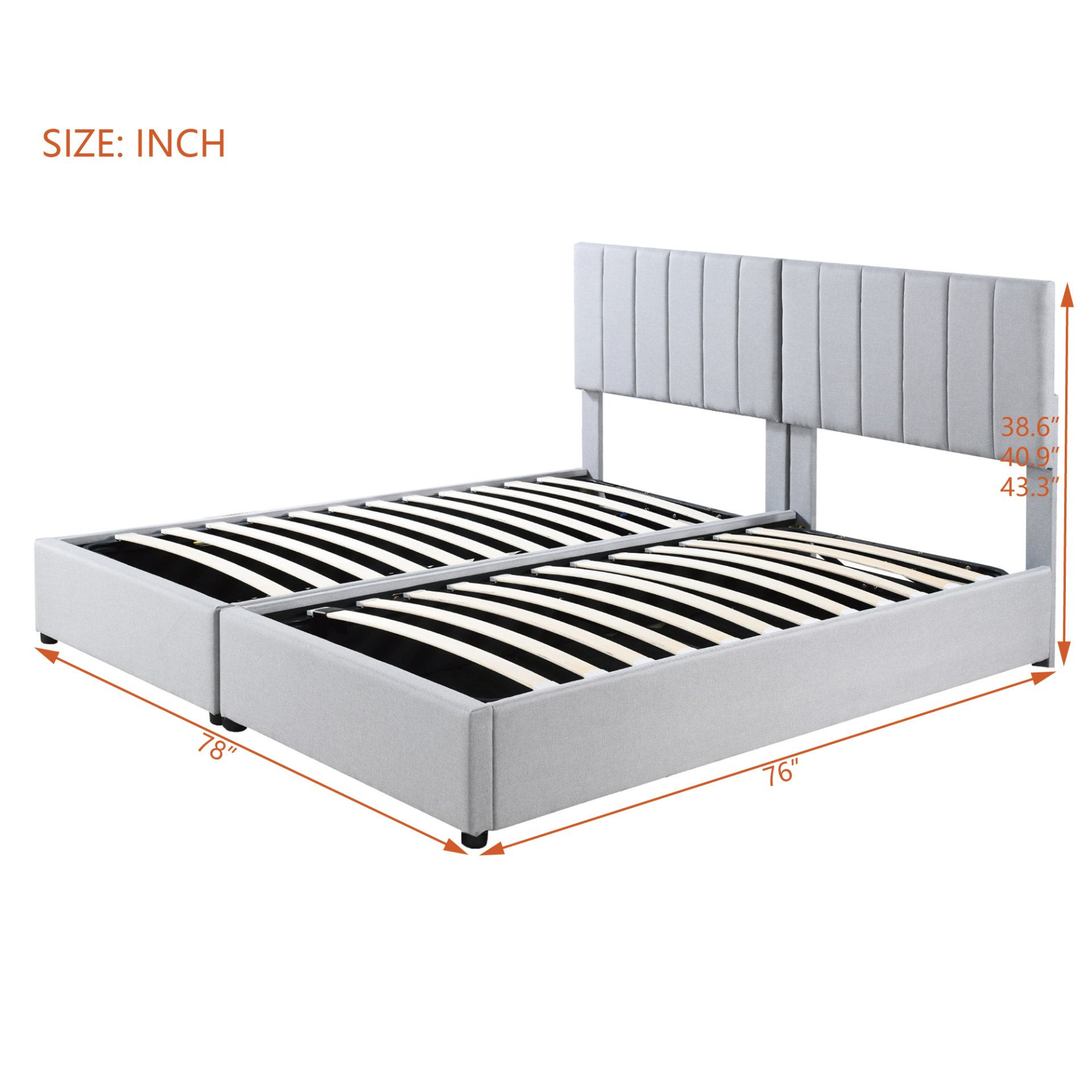 King Size Upholstered Platform Bed With A Hydraulic Storage System - Gray - Image 9