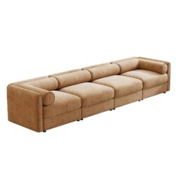 Modular Sectional Sofa With Storage Ergonomic Cylindrical Backrest And Armrests Deep Comfortable Seating Chenille 4 Seat Sofa - Camel