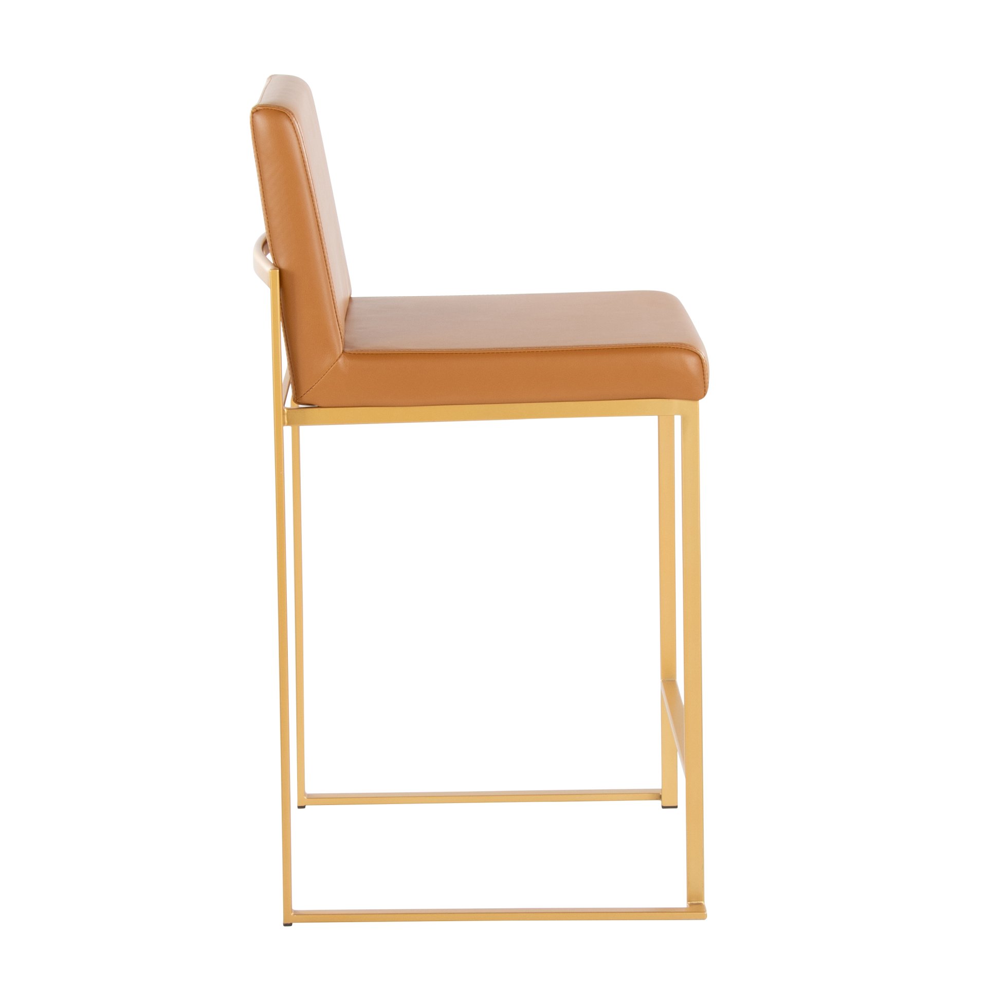 Fuji - Contemporary High Back Barstool (Set of 2) - Gold / Camel - Image 3