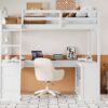 Full Loft Bed With U Shaped Desk, Storage Compartments And Tri Fold Mirror - White - Image 22