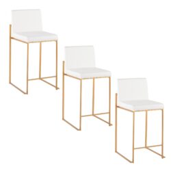 Fuji - Contemporary High Back Counter Stool (Set of 3) - White / Gold